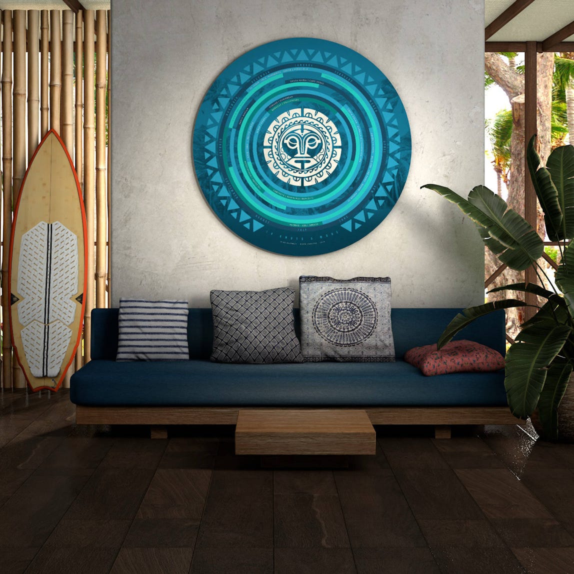 Artist. Piotr Paneczko. Artwork from Curf Culture collection (Surf Art). It shows months and regions of the world where an average wind of at least 14 kn blows. A work of art and a useful guide for surfing world travel.